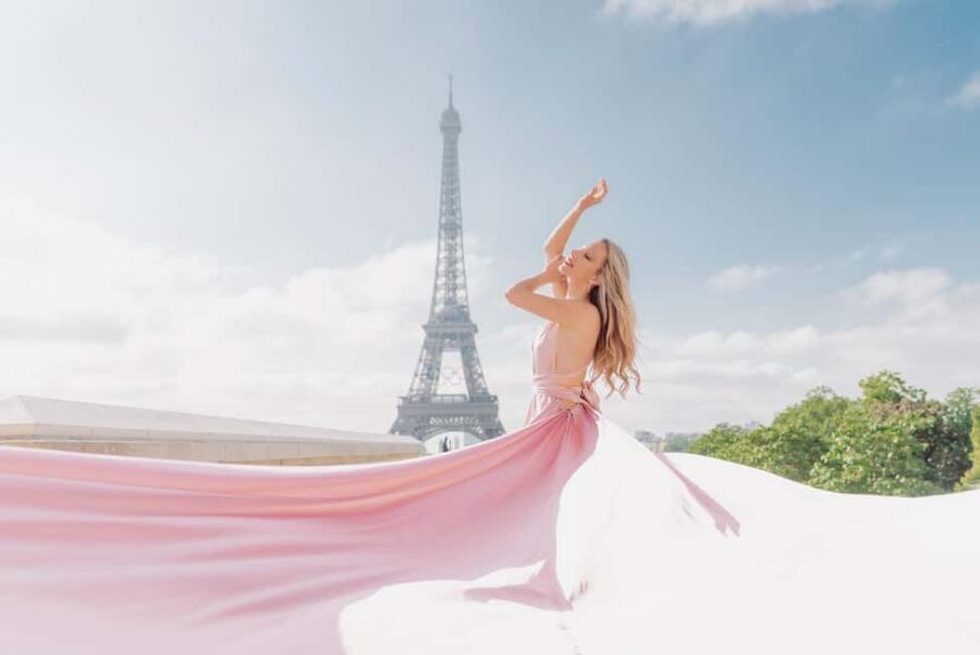 Paris: Eiffel Tower Glamor Photoshoot with Dress Options - The extras that make photos look like fashion, not travel snapshots