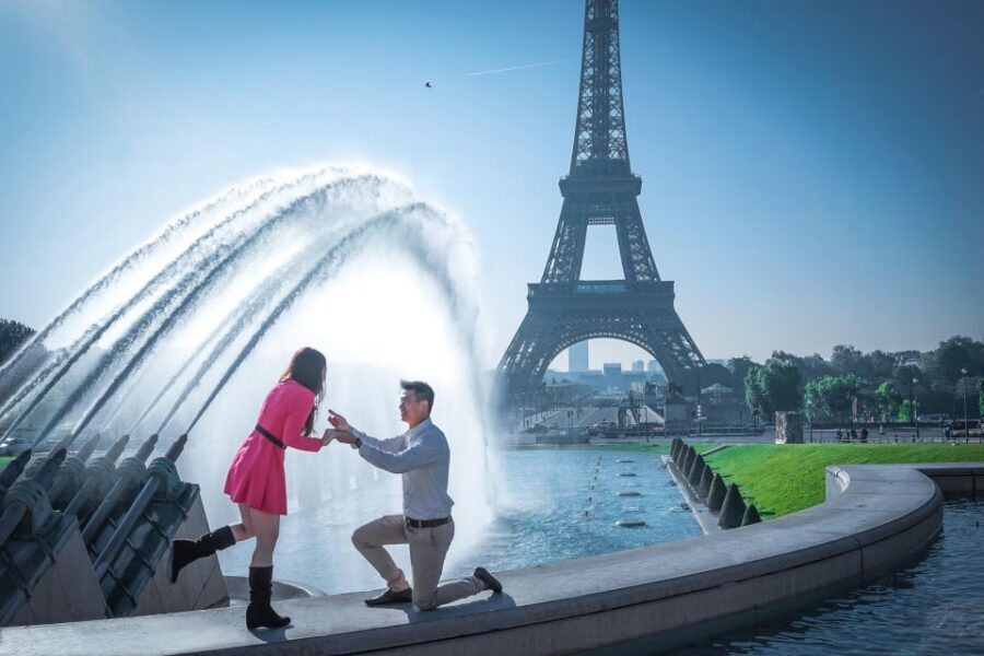 Parisian Proposal Perfection. Photography/Reels & Planning - Trocadéro Gardens and the Eiffel Tower Frame You’re After